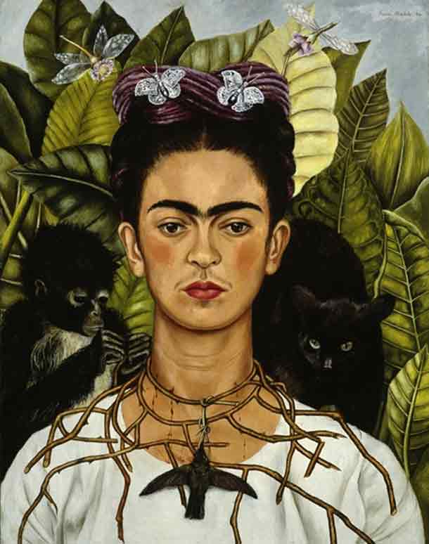 Frida Khalo“Autoritratto con collana di spine e colibrì Frida Khalo“Autoritratto con collana di spine e colibrì